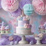 Fête colorée avec décorations licorne et gâteaux